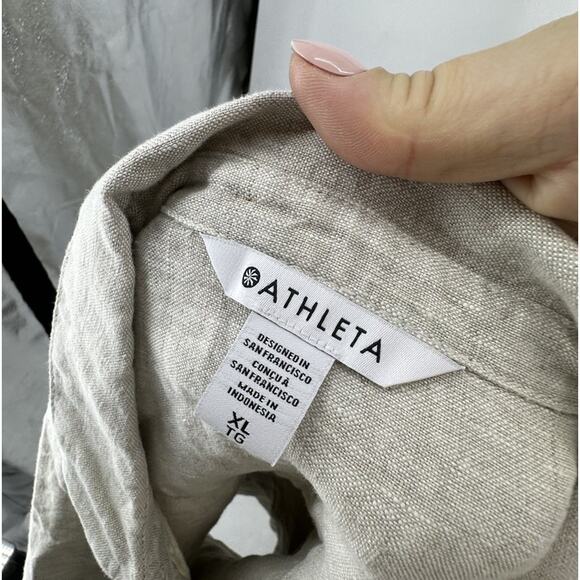 Athleta XL Women Retreat Linen Short Sleeve Shirt Cropped Button Up Undyed J101 - Picture 4 of 9